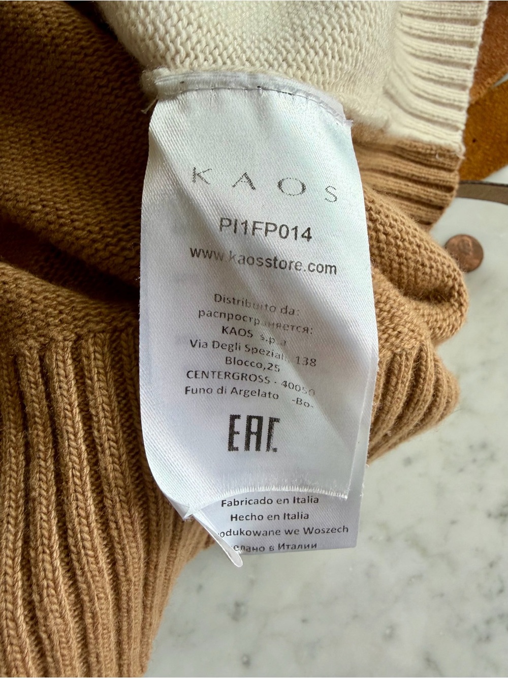 Kaos Colorblock Mockneck Sweater, Gray, Cream & Brown, Italy, szL, EUC - Picture 12 of 15